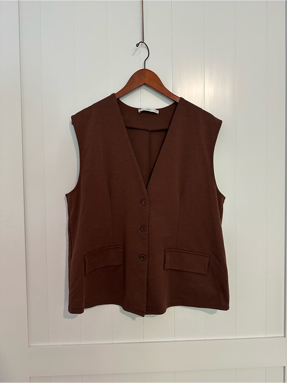 Mango Brown Button-Front Sleeveless Storage Vest